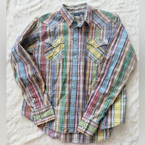 Ralph Lauren Western Plaid Long Sleeve Shirt w/ pearl buttons HTF Sz 12  CG